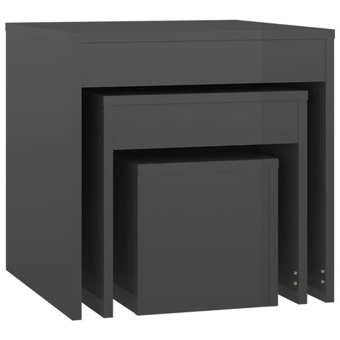 vidaXL Nesting Tables 3 pcs High Gloss Grey Engineered Wood