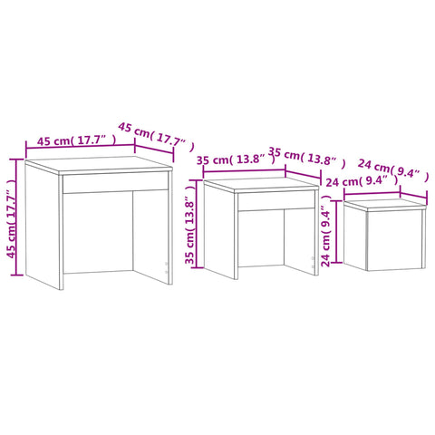 vidaXL Nesting Tables 3 pcs High Gloss Grey Engineered Wood
