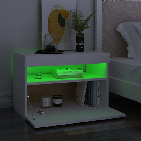 vidaXL Bedside Cabinet & LED Lights 2 pcs White 60x35x40 cm Engineered Wood