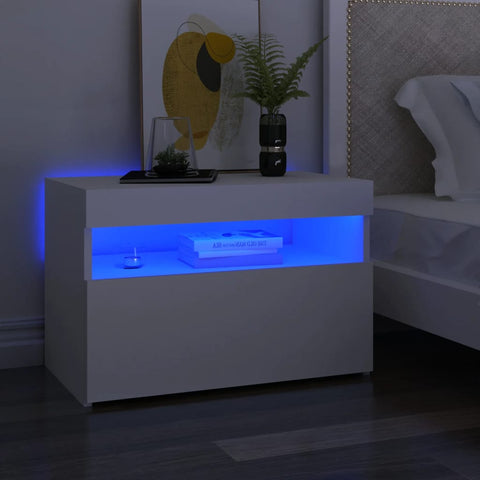 vidaXL Bedside Cabinet & LED Lights 2 pcs White 60x35x40 cm Engineered Wood