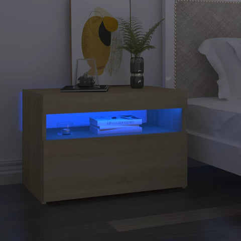 vidaXL Bedside Cabinet & LED Lights Sonoma Oak 60x35x40 cm Engineered Wood