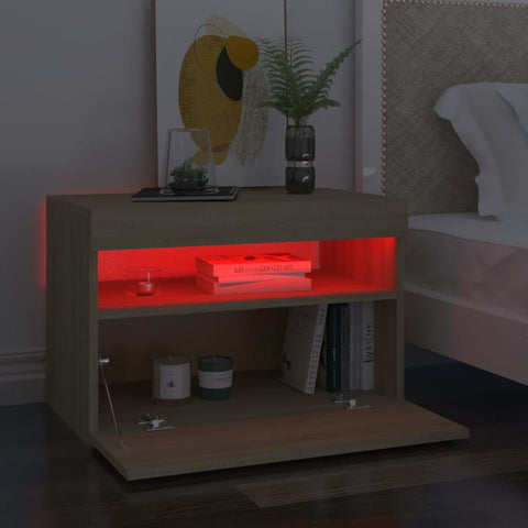 vidaXL Bedside Cabinet & LED Lights 2 pcs Sonoma Oak 60x35x40 cm