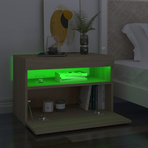 vidaXL Bedside Cabinet & LED Lights 2 pcs Sonoma Oak 60x35x40 cm