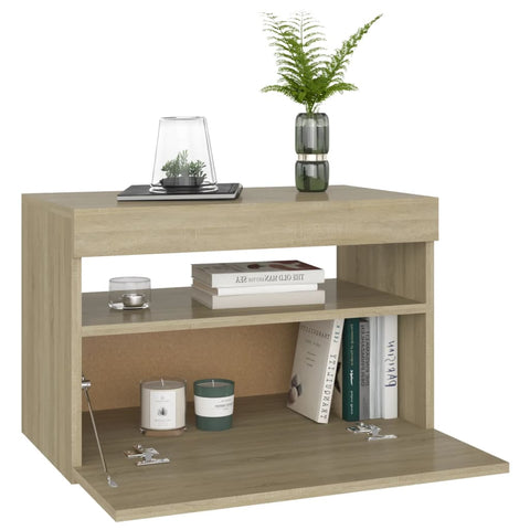 vidaXL Bedside Cabinet & LED Lights 2 pcs Sonoma Oak 60x35x40 cm