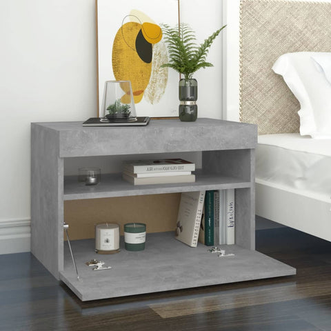 vidaXL Bedside Cabinet & LED Lights Concrete Grey 60x35x40 cm
