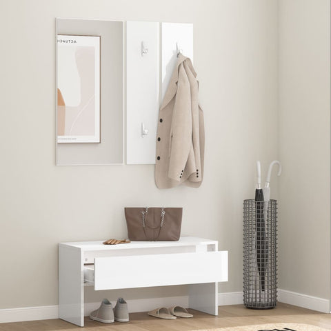 vidaXL Hallway Furniture Set High Gloss White Engineered Wood