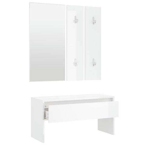 vidaXL Hallway Furniture Set High Gloss White Engineered Wood