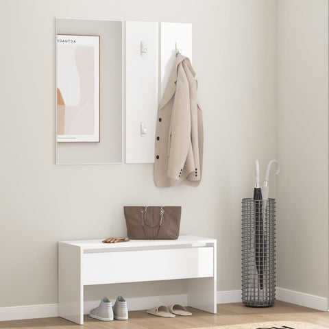 vidaXL Hallway Furniture Set High Gloss White Engineered Wood