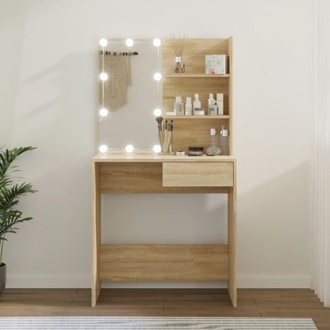vidaXL Dressing Table with LED Sonoma Oak 74.5x40x141 cm Engineered Wood