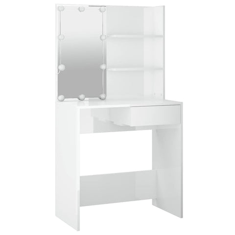 vidaXL Dressing Table with LED High Gloss White 74.5x40x141 cm