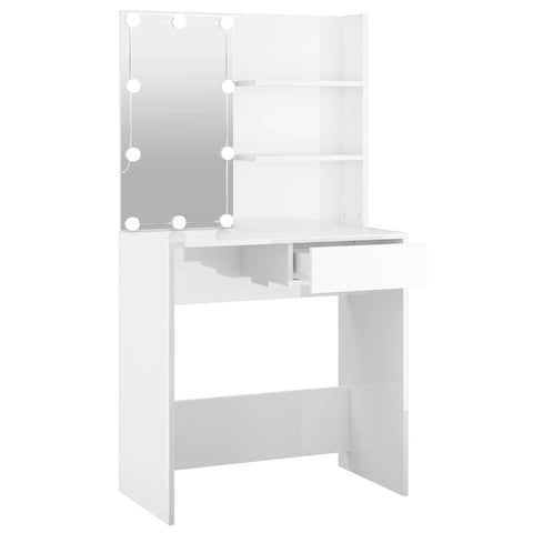 vidaXL Dressing Table with LED High Gloss White 74.5x40x141 cm