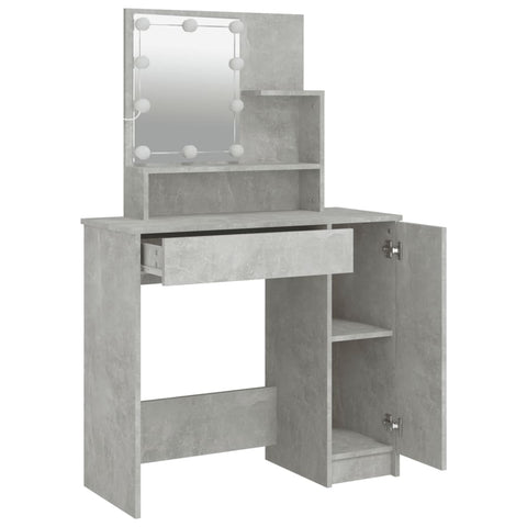 vidaXL Dressing Table with LED Concrete Grey 86.5x35x136 cm