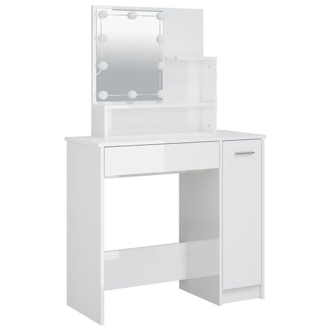 vidaXL Dressing Table with LED High Gloss White 86.5x35x136 cm
