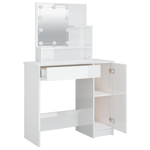 vidaXL Dressing Table with LED High Gloss White 86.5x35x136 cm