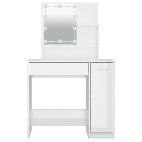 vidaXL Dressing Table with LED High Gloss White 86.5x35x136 cm