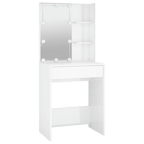vidaXL Dressing Table with LED High Gloss White 60x40x140 cm