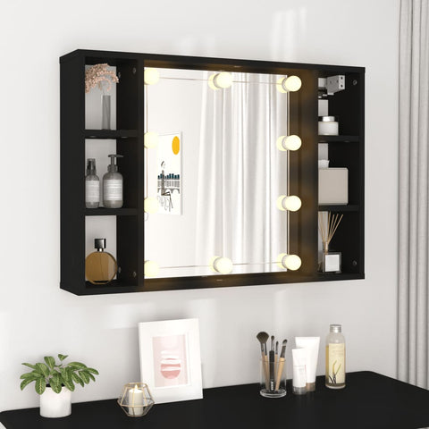 vidaXL Mirror Cabinet with LED Black 76x15x55 cm