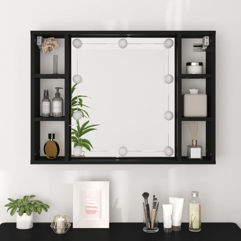 vidaXL Mirror Cabinet with LED Black 76x15x55 cm