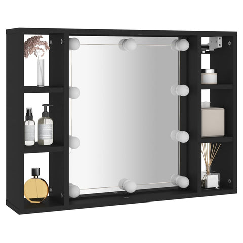 vidaXL Mirror Cabinet with LED Black 76x15x55 cm