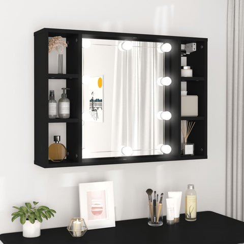 vidaXL Mirror Cabinet with LED Black 76x15x55 cm