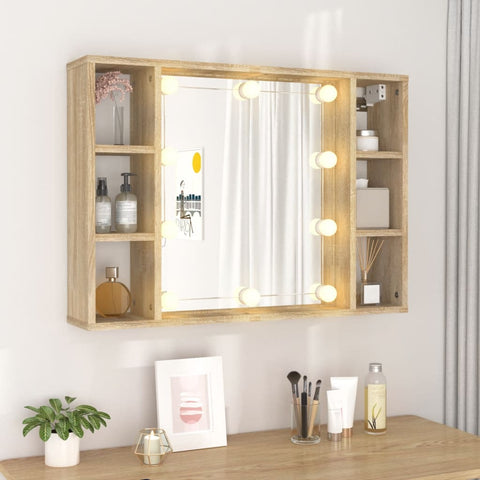 vidaXL Mirror Cabinet with LED Sonoma Oak 76x15x55 cm