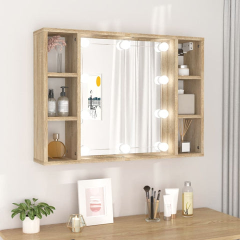 vidaXL Mirror Cabinet with LED Sonoma Oak 76x15x55 cm