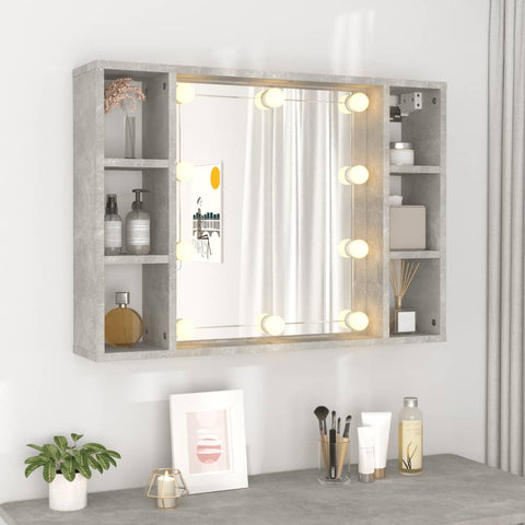 vidaXL Mirror Cabinet with LED Concrete Grey 76x15x55 cm