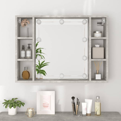 vidaXL Mirror Cabinet with LED Concrete Grey 76x15x55 cm