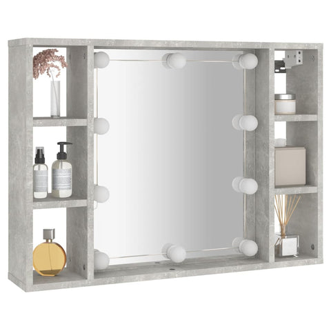 vidaXL Mirror Cabinet with LED Concrete Grey 76x15x55 cm