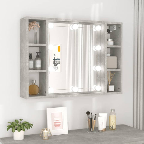 vidaXL Mirror Cabinet with LED Concrete Grey 76x15x55 cm