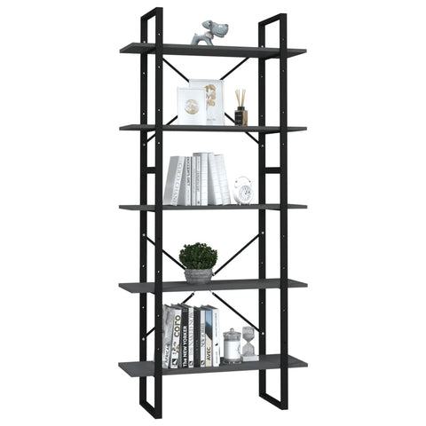 vidaXL 5-Tier Book Cabinet Grey 80x30x175 cm Engineered Wood