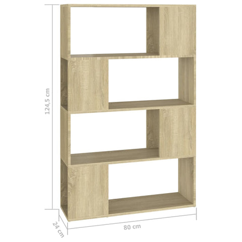 vidaXL Book Cabinet Room Divider Sonoma Oak 80x24x124.5 cm Engineered Wood
