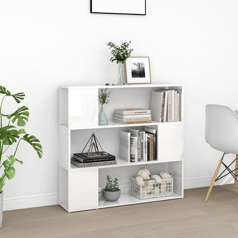 vidaXL Book Cabinet Room Divider High Gloss White 100x24x94 cm
