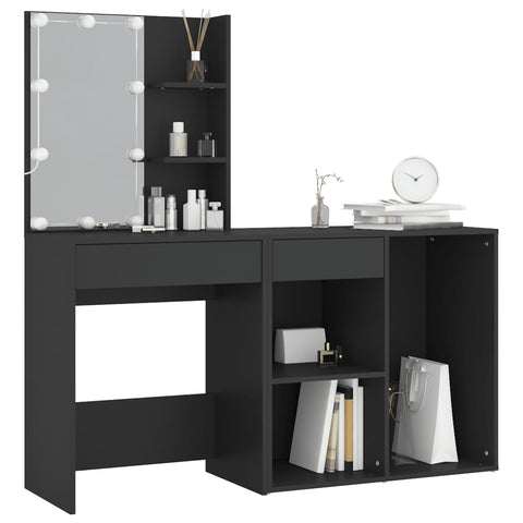 vidaXL LED Dressing Table with Cabinet Black Engineered Wood