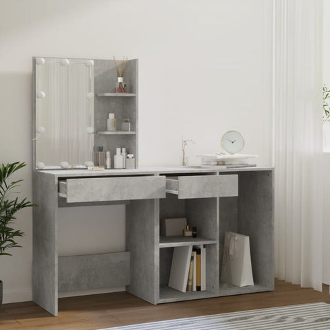 vidaXL LED Dressing Table with Cabinet Concrete Grey Engineered Wood