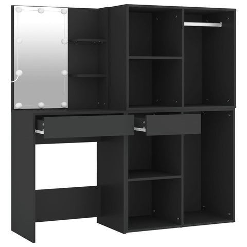 vidaXL LED Dressing Table with Cabinets Black Engineered Wood