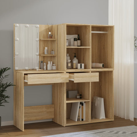 vidaXL LED Dressing Table with 2 Cabinets Sonoma Oak Engineered Wood