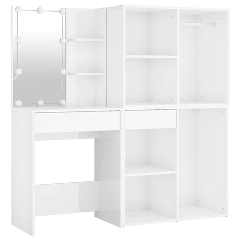vidaXL LED Dressing Table with 2 Cabinets High Gloss White Engineered Wood