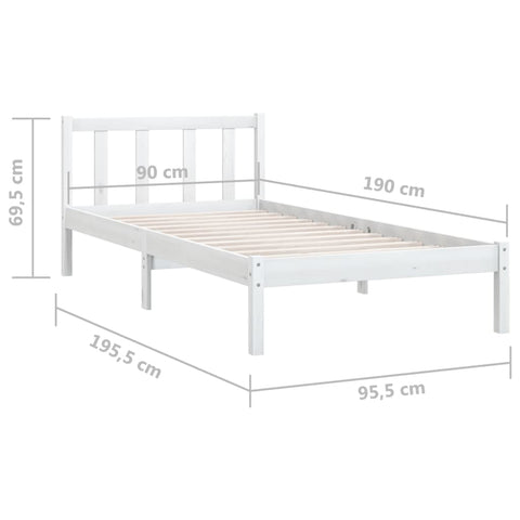 vidaXL Bed Frame without Mattress White Solid Wood Single