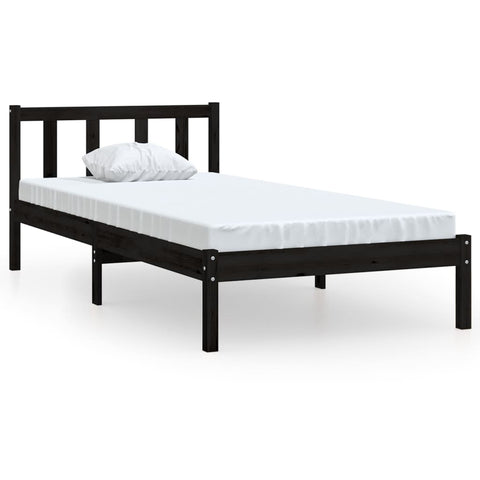 810076 vidaXL Bed Frame without Mattress Black Solid Wood 100x200 cm