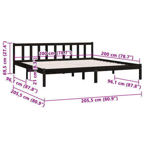 810106 vidaXL Bed Frame without Mattress Black Solid Wood 200x200 cm