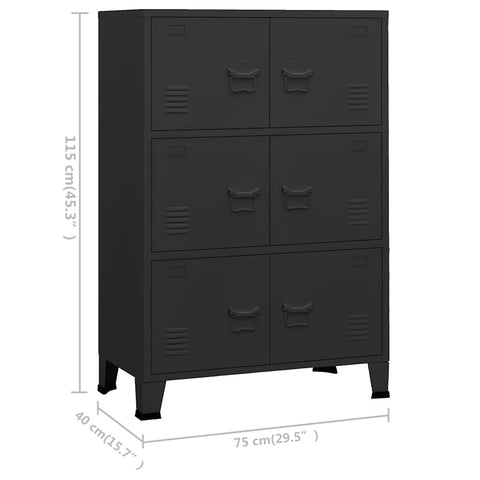 vidaXL Industrial Storage Chest Black 75x40x115 cm Metal