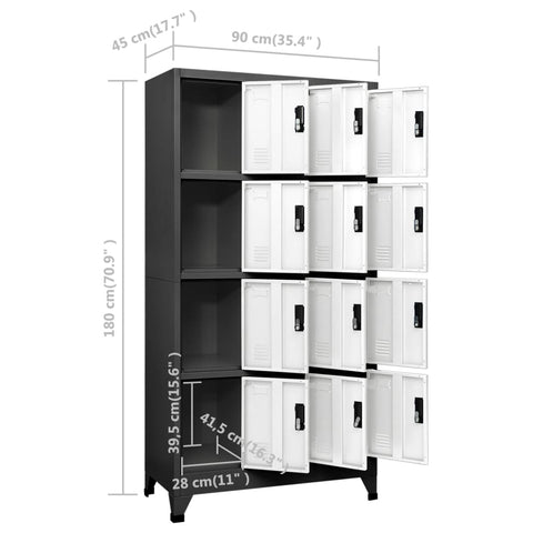 vidaXL Locker Cabinet Anthracite and White 90x45x180 cm Steel