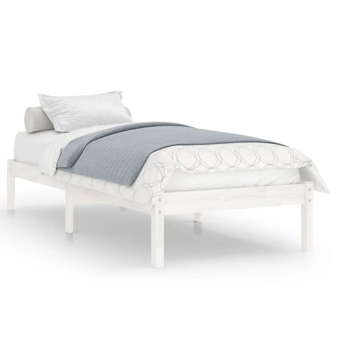 vidaXL Bed Frame without Mattress White Solid Wood Single