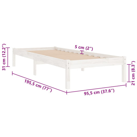 vidaXL Bed Frame without Mattress White Solid Wood Single