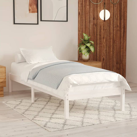 vidaXL Bed Frame without Mattress White Solid Wood Single
