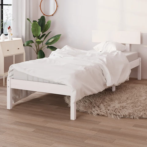 vidaXL Bed Frame without Mattress White Solid Wood Small Single