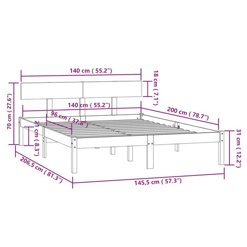 vidaXL Bed Frame without Mattress Black Solid Wood 140x200 cm