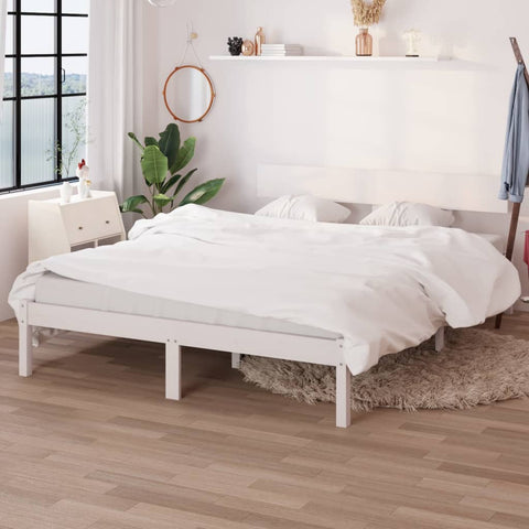 vidaXL Bed Frame without Mattress White Solid Wood Pine King Size