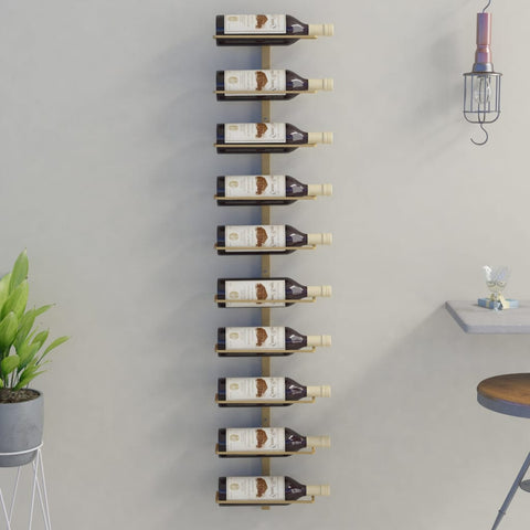 vidaXL Wall-mounted Wine Rack for 10 Bottles Gold Metal